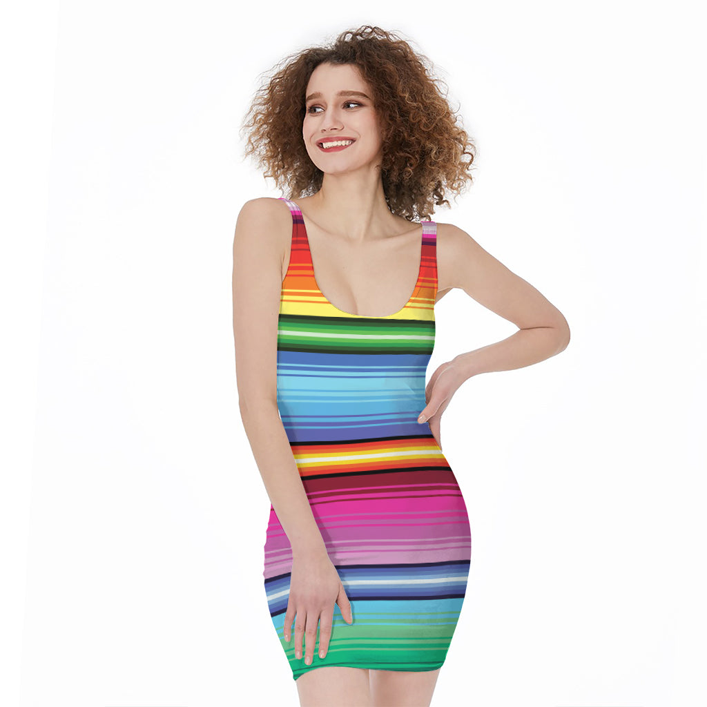 Cinco De Mayo Mexican Stripe Print Sleeveless Bodycon Dress