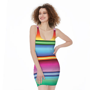 Cinco De Mayo Mexican Stripe Print Sleeveless Bodycon Dress