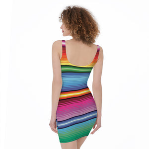 Cinco De Mayo Mexican Stripe Print Sleeveless Bodycon Dress