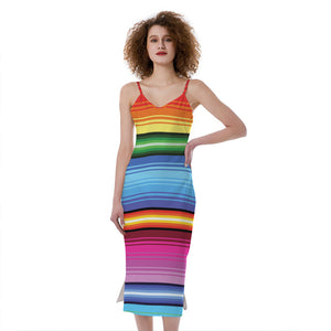 Cinco De Mayo Mexican Stripe Print Slim Fit Midi Cami Dress