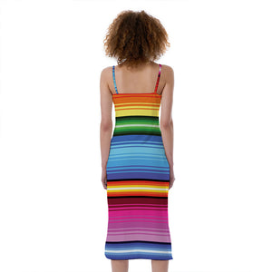 Cinco De Mayo Mexican Stripe Print Slim Fit Midi Cami Dress