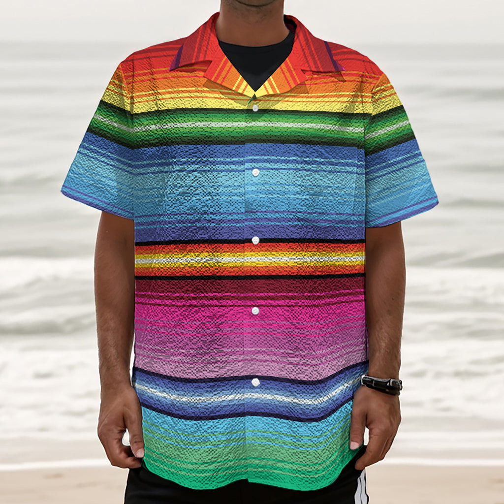 Cinco De Mayo Mexican Stripe Print Textured Short Sleeve Shirt