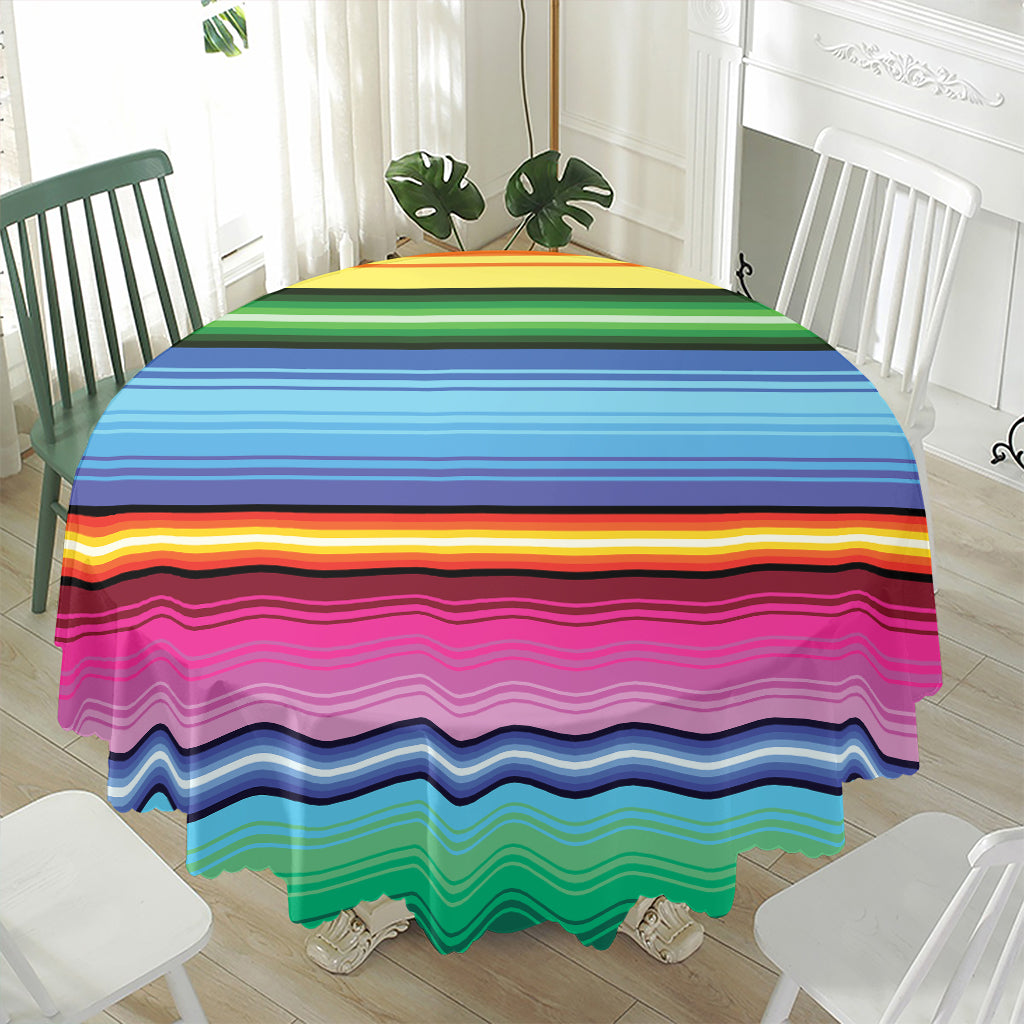 Cinco De Mayo Mexican Stripe Print Waterproof Round Tablecloth