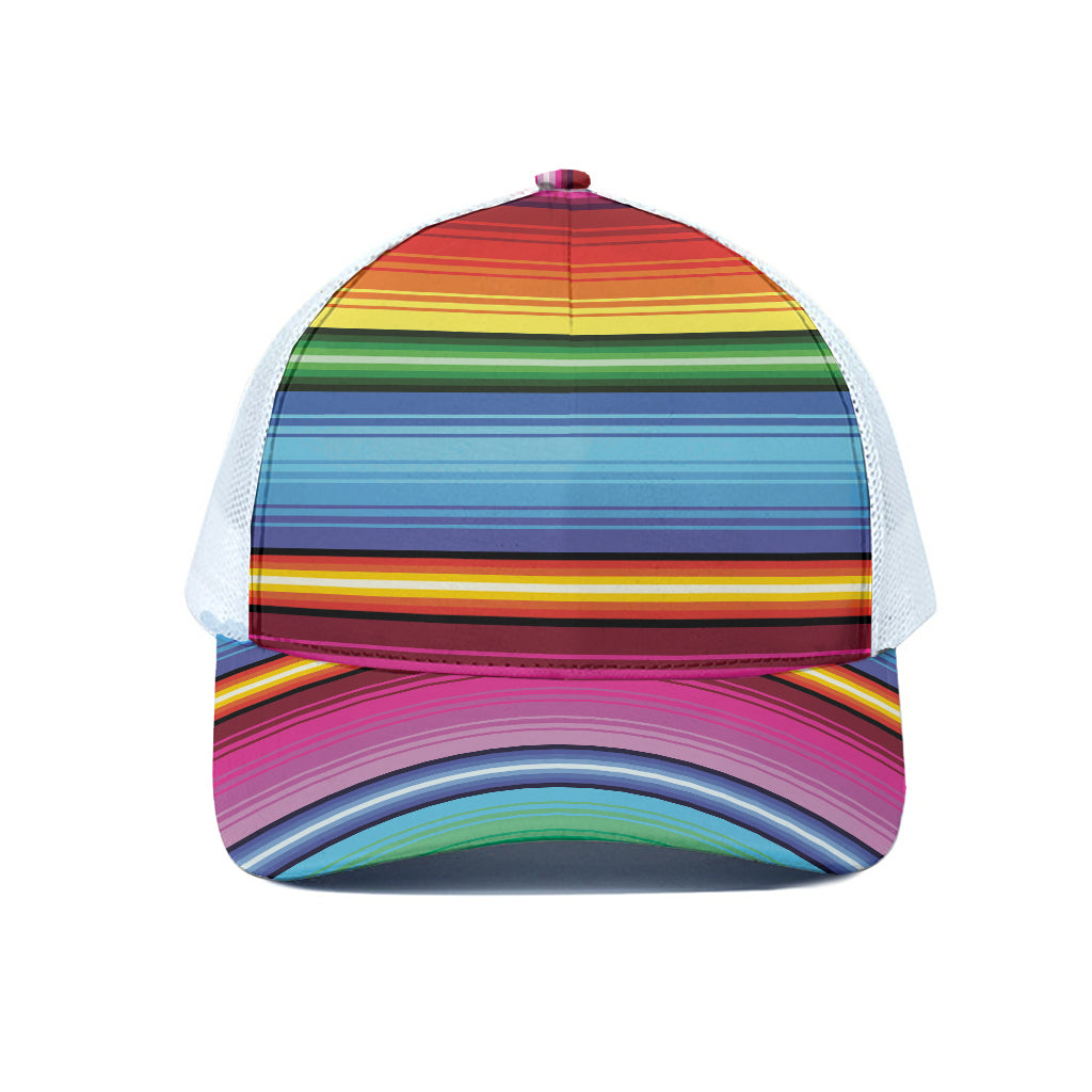 Cinco De Mayo Mexican Stripe Print White Mesh Trucker Cap