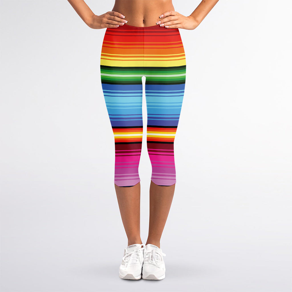 Cinco De Mayo Mexican Stripe Print Women's Capri Leggings