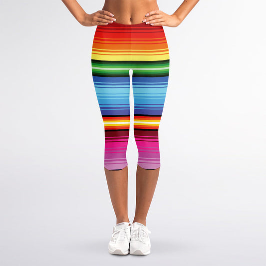 Cinco De Mayo Mexican Stripe Print Women's Capri Leggings