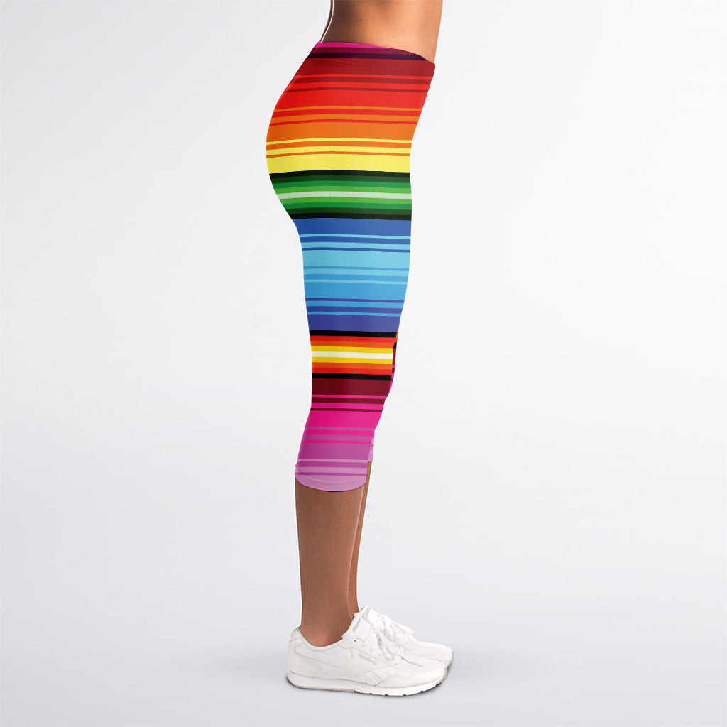 Cinco De Mayo Mexican Stripe Print Women's Capri Leggings