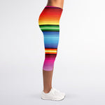Cinco De Mayo Mexican Stripe Print Women's Capri Leggings