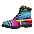 Cinco De Mayo Mexican Stripe Print Padded Collar Lace Up Boots