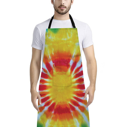 Circle Tie Dye Print Bib Apron With Pocket