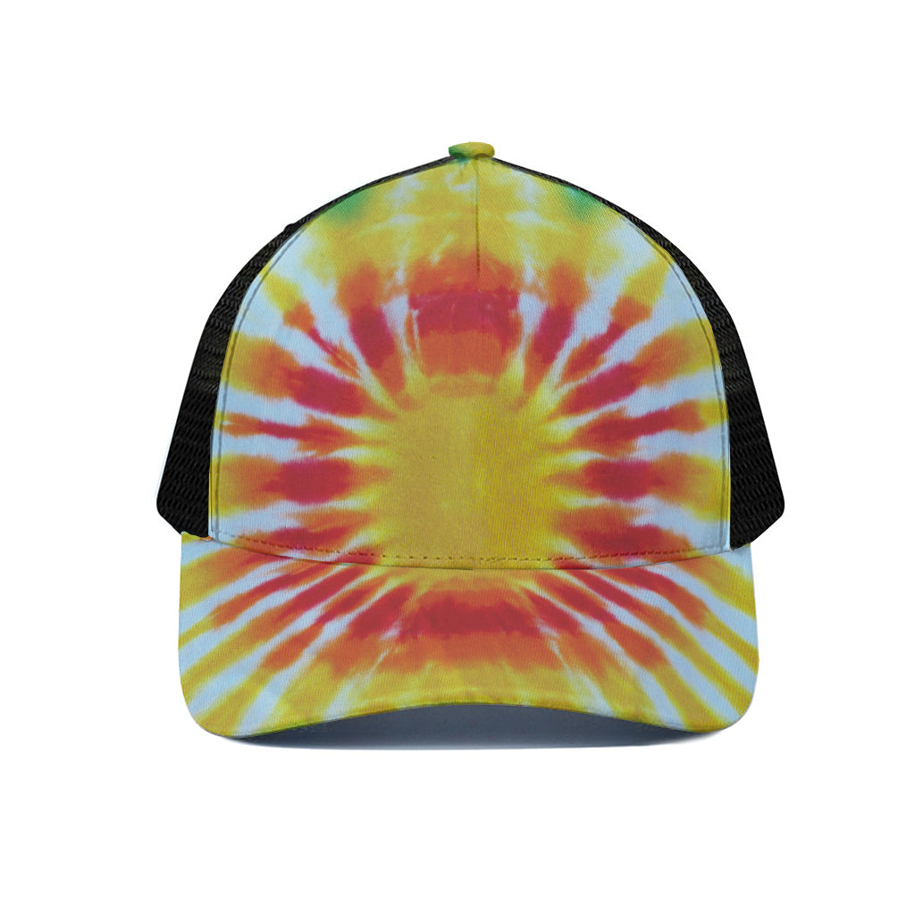 Circle Tie Dye Print Black Mesh Trucker Cap