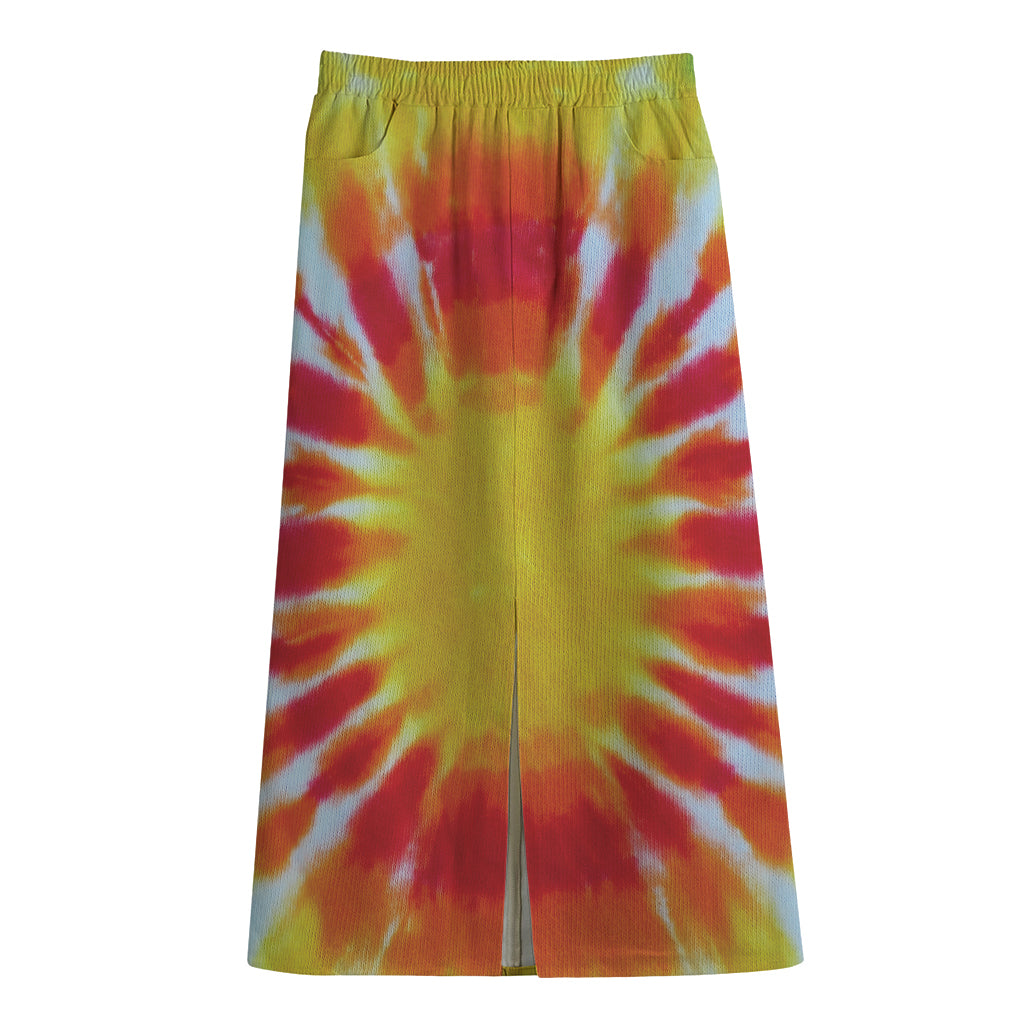 Circle Tie Dye Print Cotton Front Slit Maxi Skirt