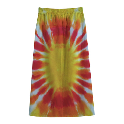 Circle Tie Dye Print Cotton Front Slit Maxi Skirt