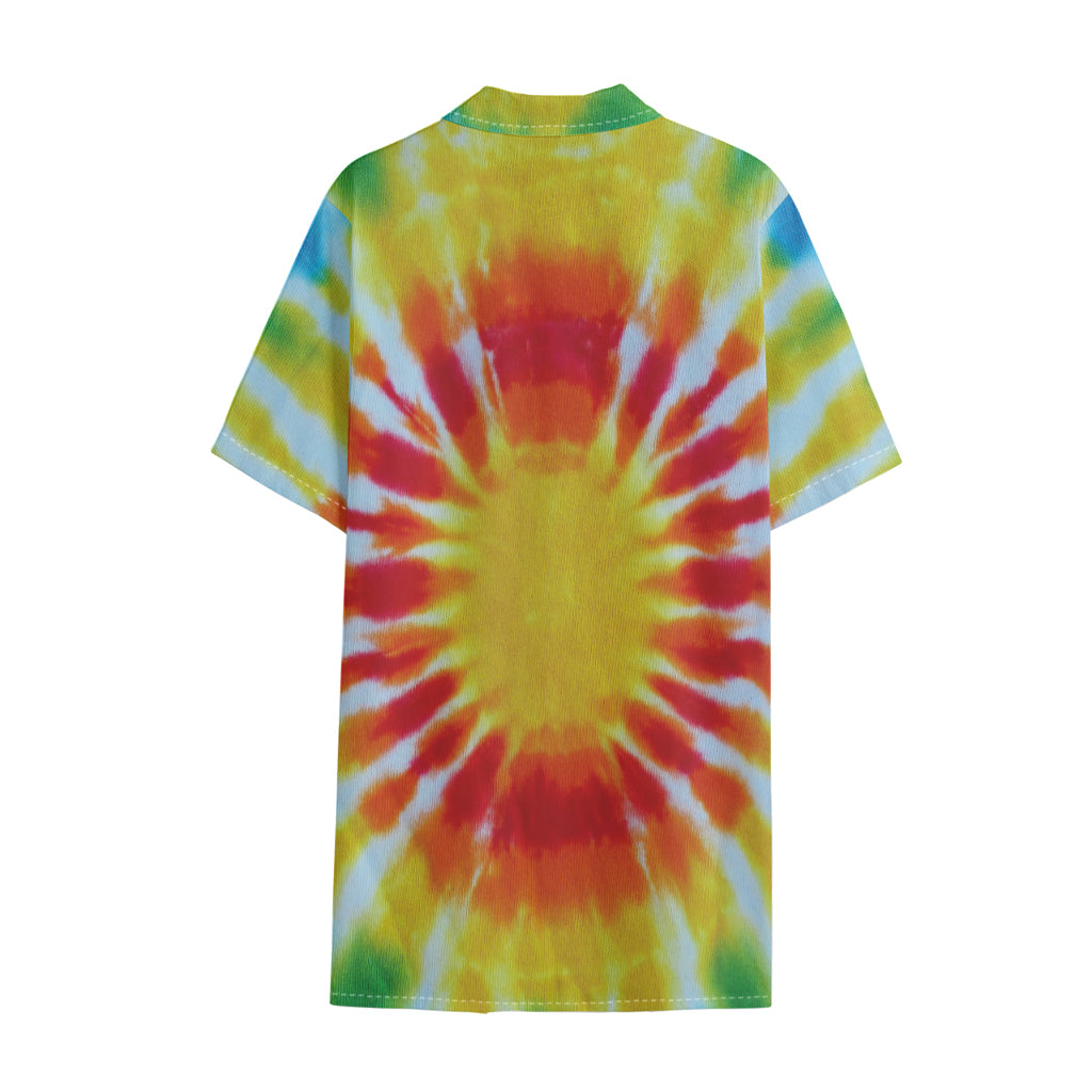 Circle Tie Dye Print Cotton Hawaiian Shirt