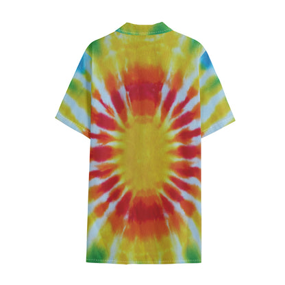 Circle Tie Dye Print Cotton Hawaiian Shirt