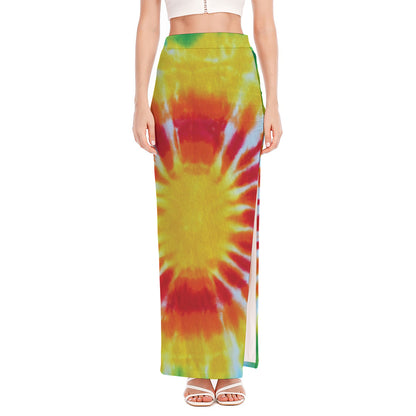Circle Tie Dye Print High Slit Maxi Skirt