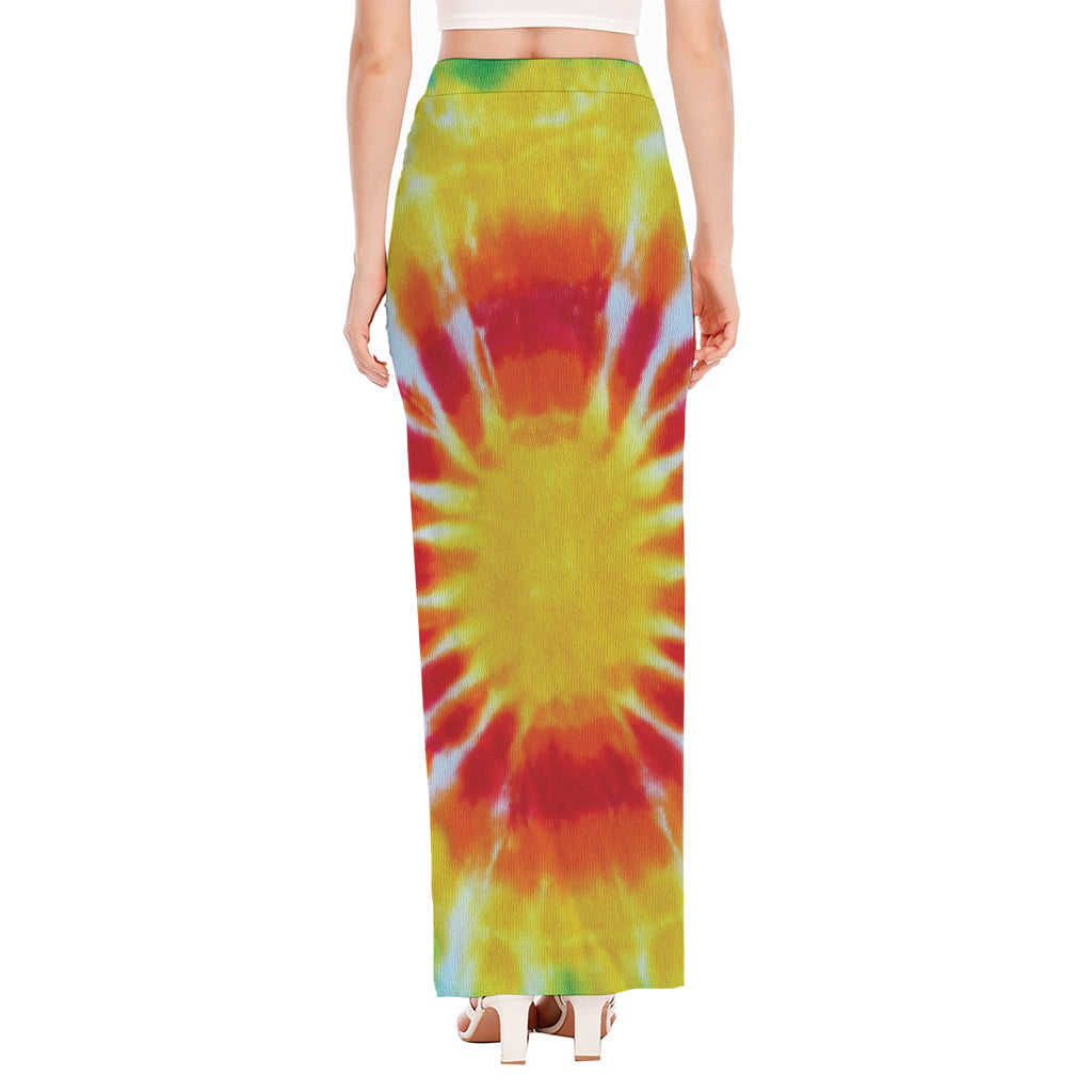 Circle Tie Dye Print High Slit Maxi Skirt
