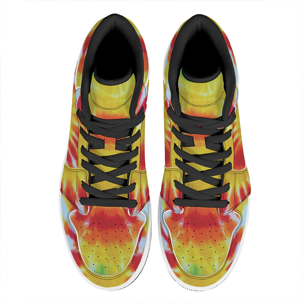 Circle Tie Dye Print High Top Leather Sneakers