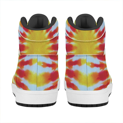 Circle Tie Dye Print High Top Leather Sneakers