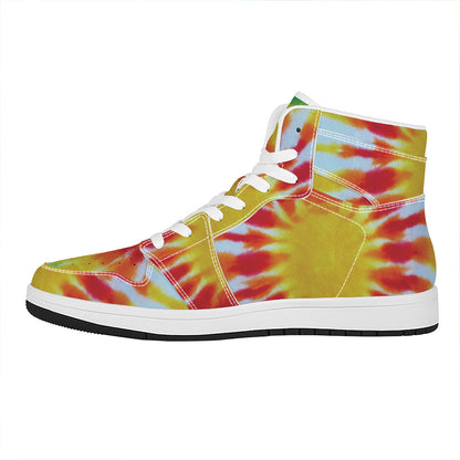 Circle Tie Dye Print High Top Leather Sneakers