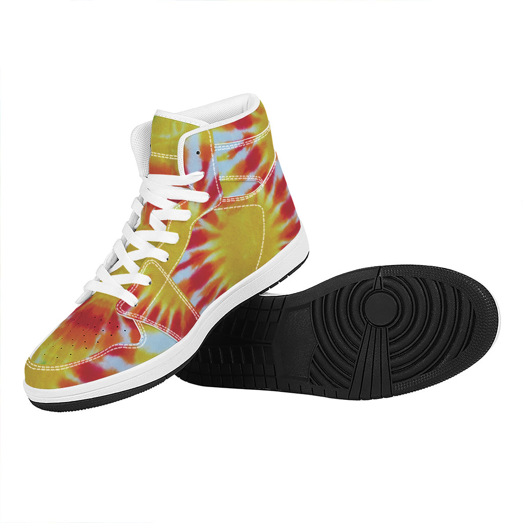 Circle Tie Dye Print High Top Leather Sneakers