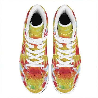 Circle Tie Dye Print High Top Leather Sneakers