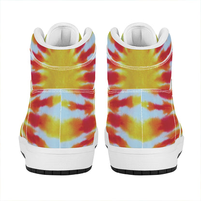 Circle Tie Dye Print High Top Leather Sneakers