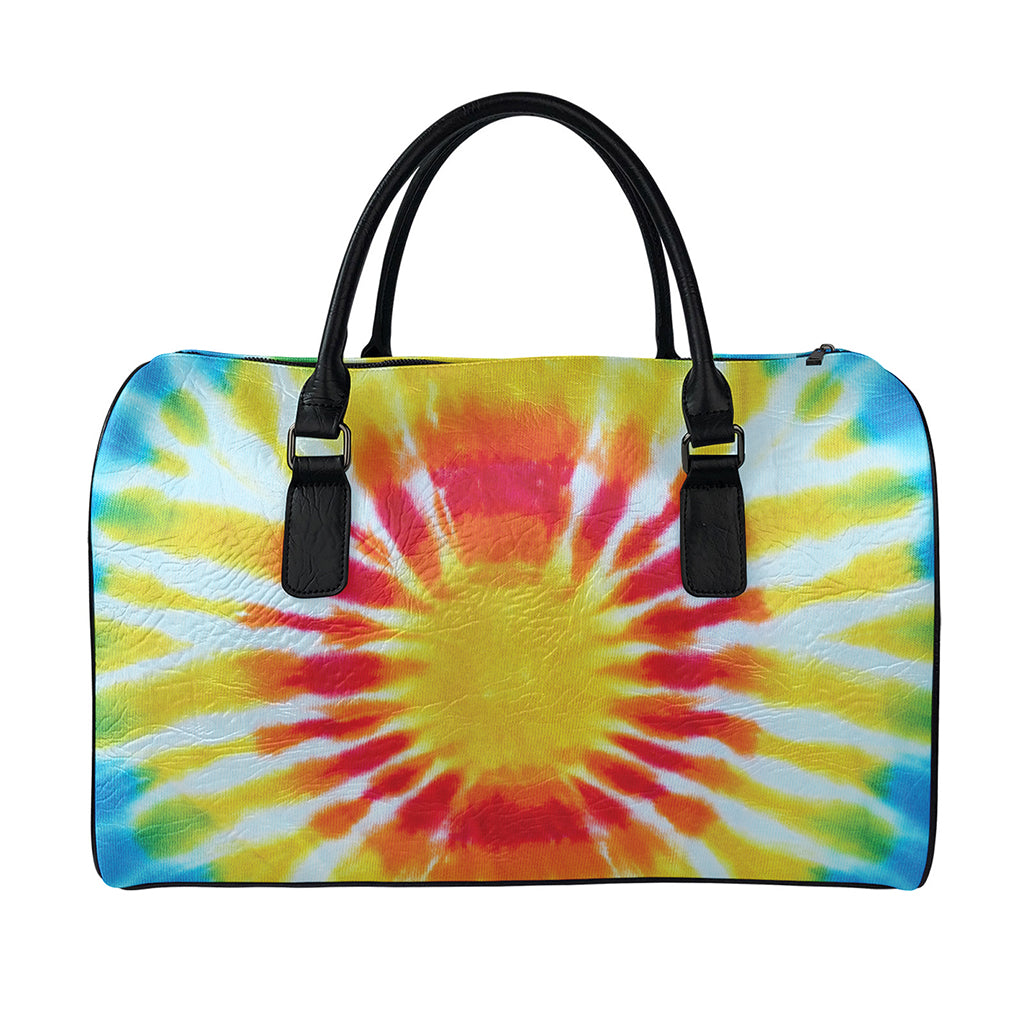 Circle Tie Dye Print Leather Duffle Bag