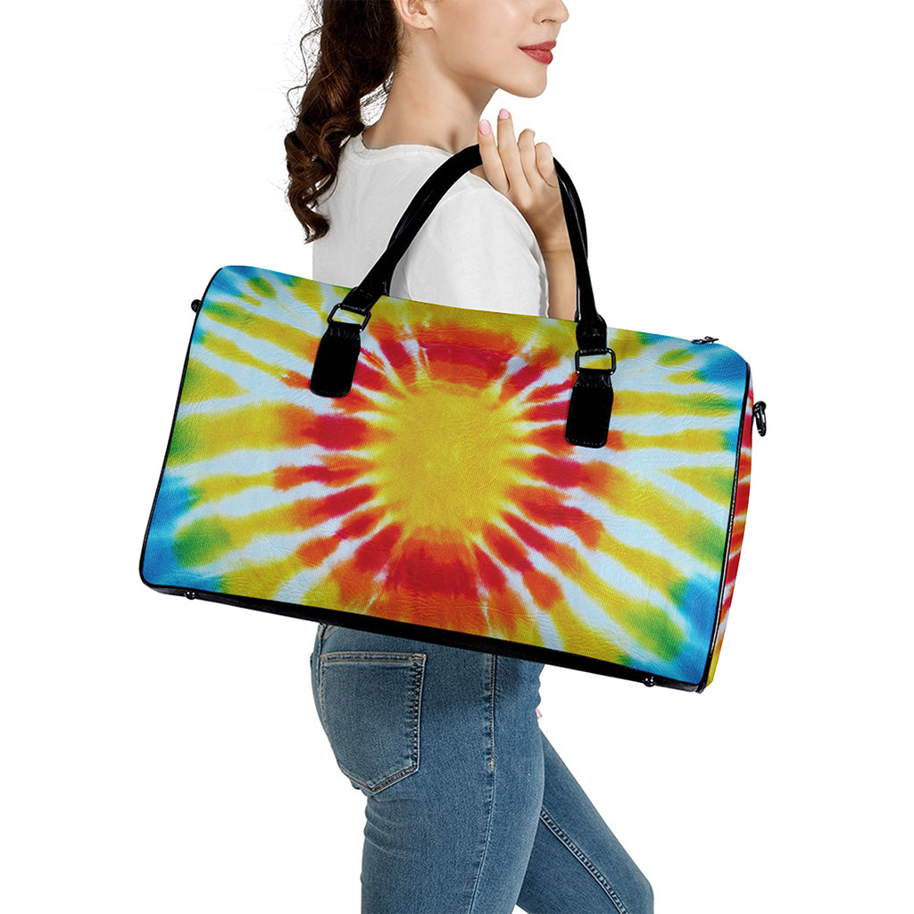 Circle Tie Dye Print Leather Duffle Bag