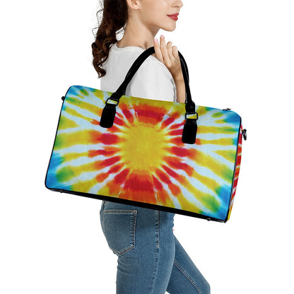 Circle Tie Dye Print Leather Duffle Bag