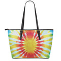 Circle Tie Dye Print Leather Tote Bag With Zipper