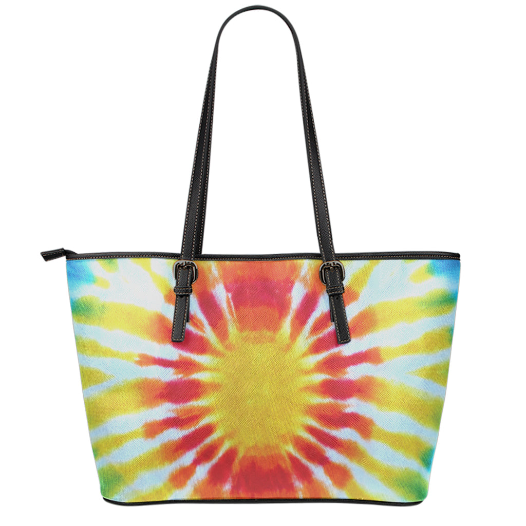 Circle Tie Dye Print Leather Tote Bag
