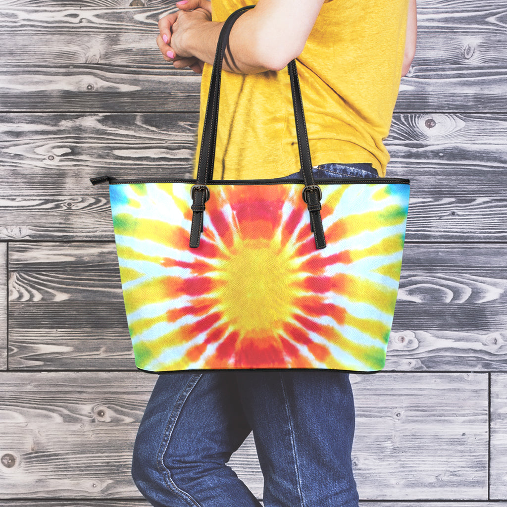 Circle Tie Dye Print Leather Tote Bag