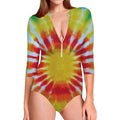 Circle Tie Dye Print Long Sleeve Swimsuit