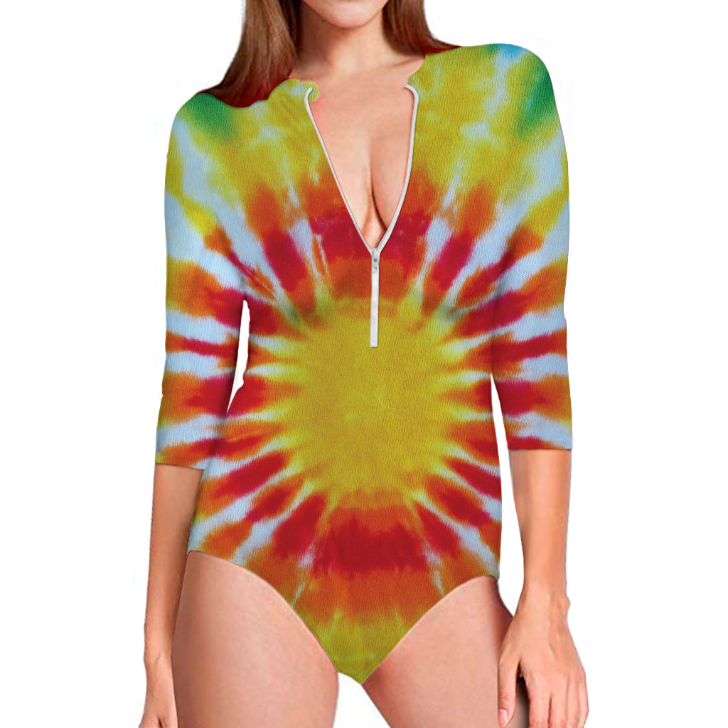 Circle Tie Dye Print Long Sleeve Swimsuit