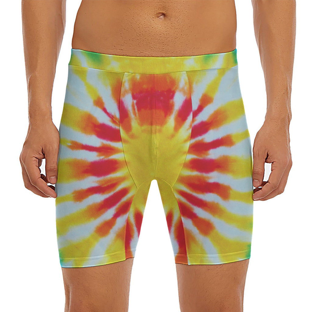 Circle Tie Dye Print Men's Long Boxer Briefs