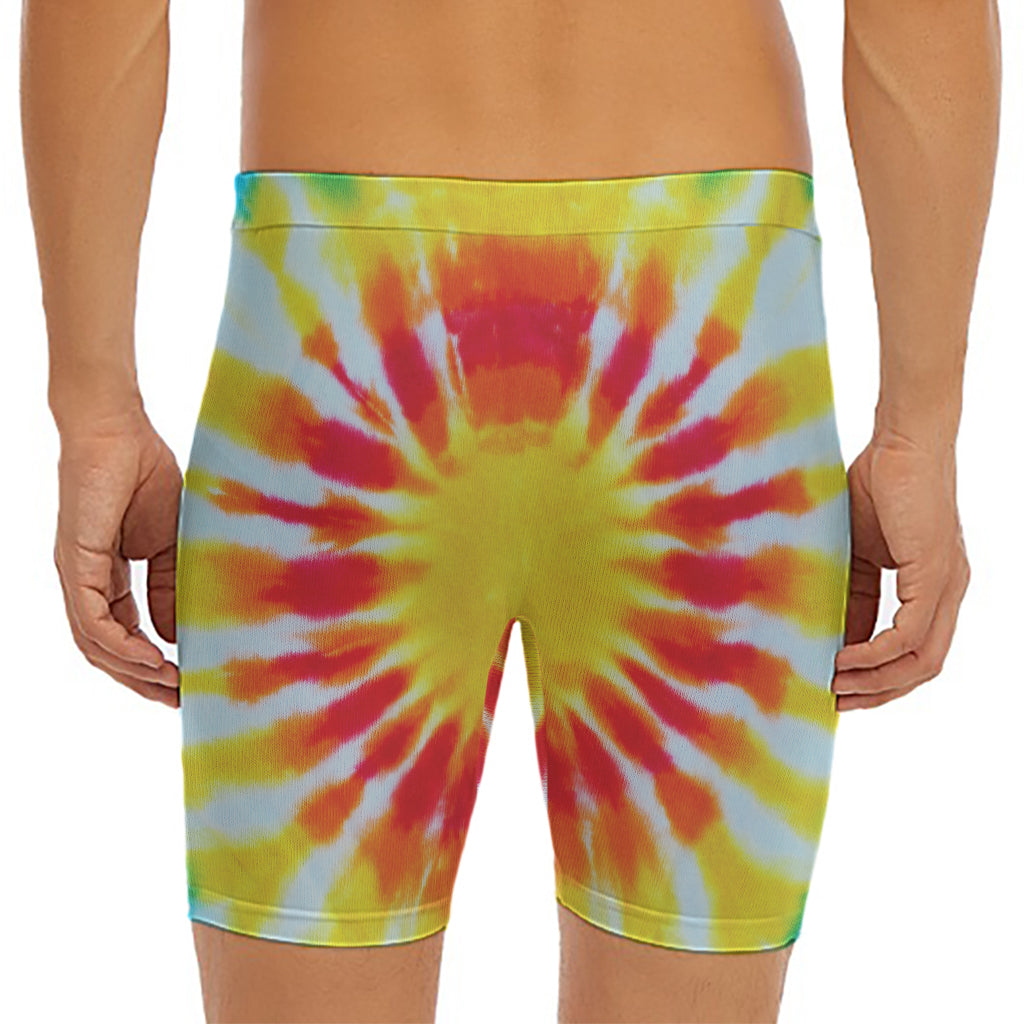 Circle Tie Dye Print Men's Long Boxer Briefs