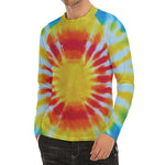 Circle Tie Dye Print Men's Long Sleeve Rash Guard