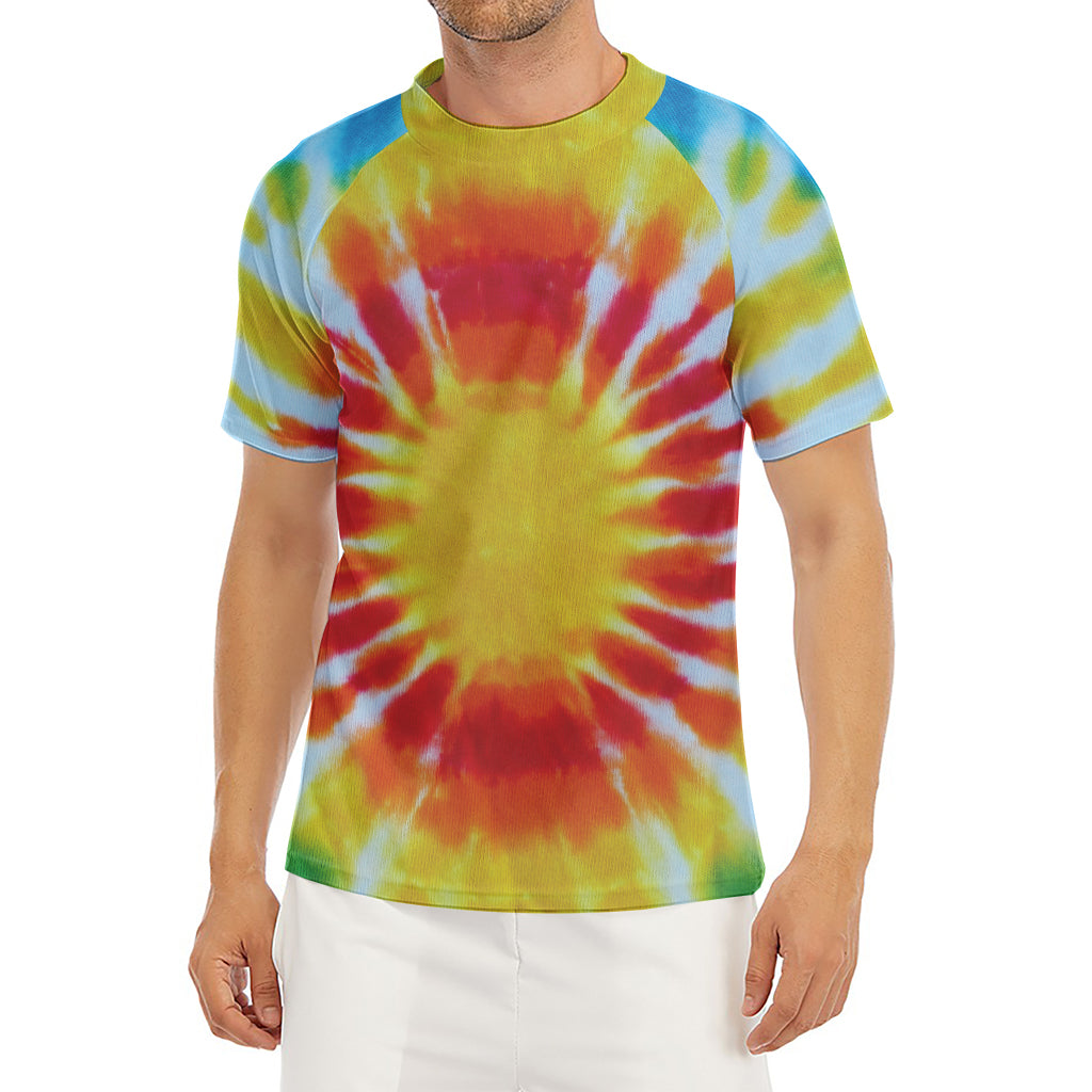 Circle Tie Dye Print Men's Short Sleeve Rash Guard