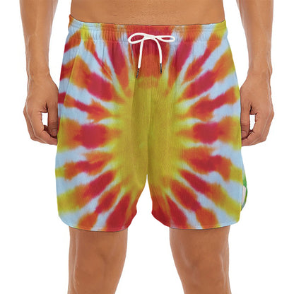 Circle Tie Dye Print Men's Split Running Shorts