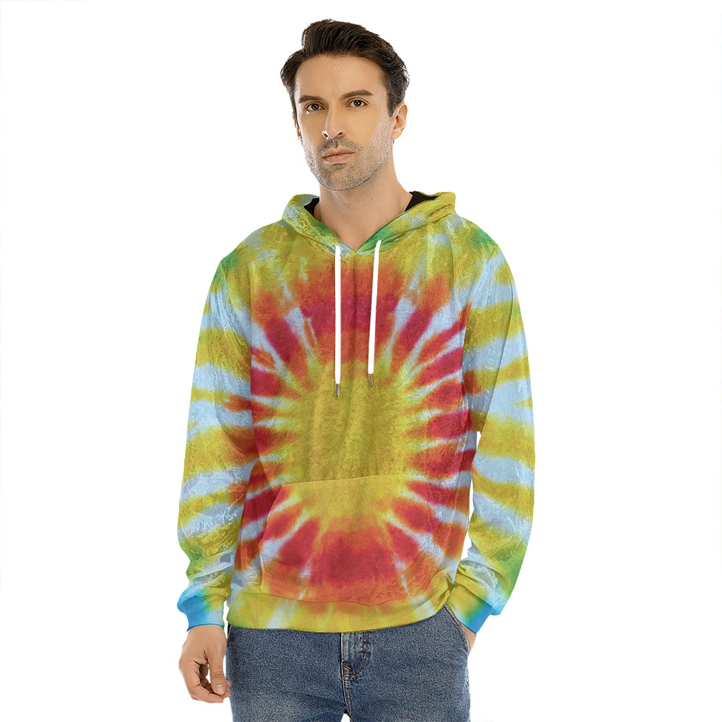 Circle Tie Dye Print Men's Velvet Pullover Hoodie