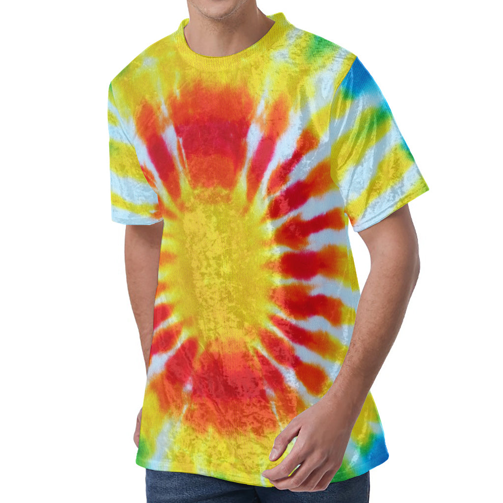 Circle Tie Dye Print Men's Velvet T-Shirt