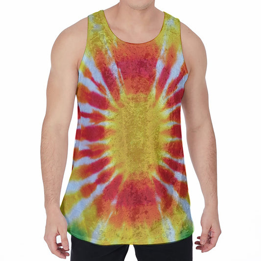 Circle Tie Dye Print Men's Velvet Tank Top