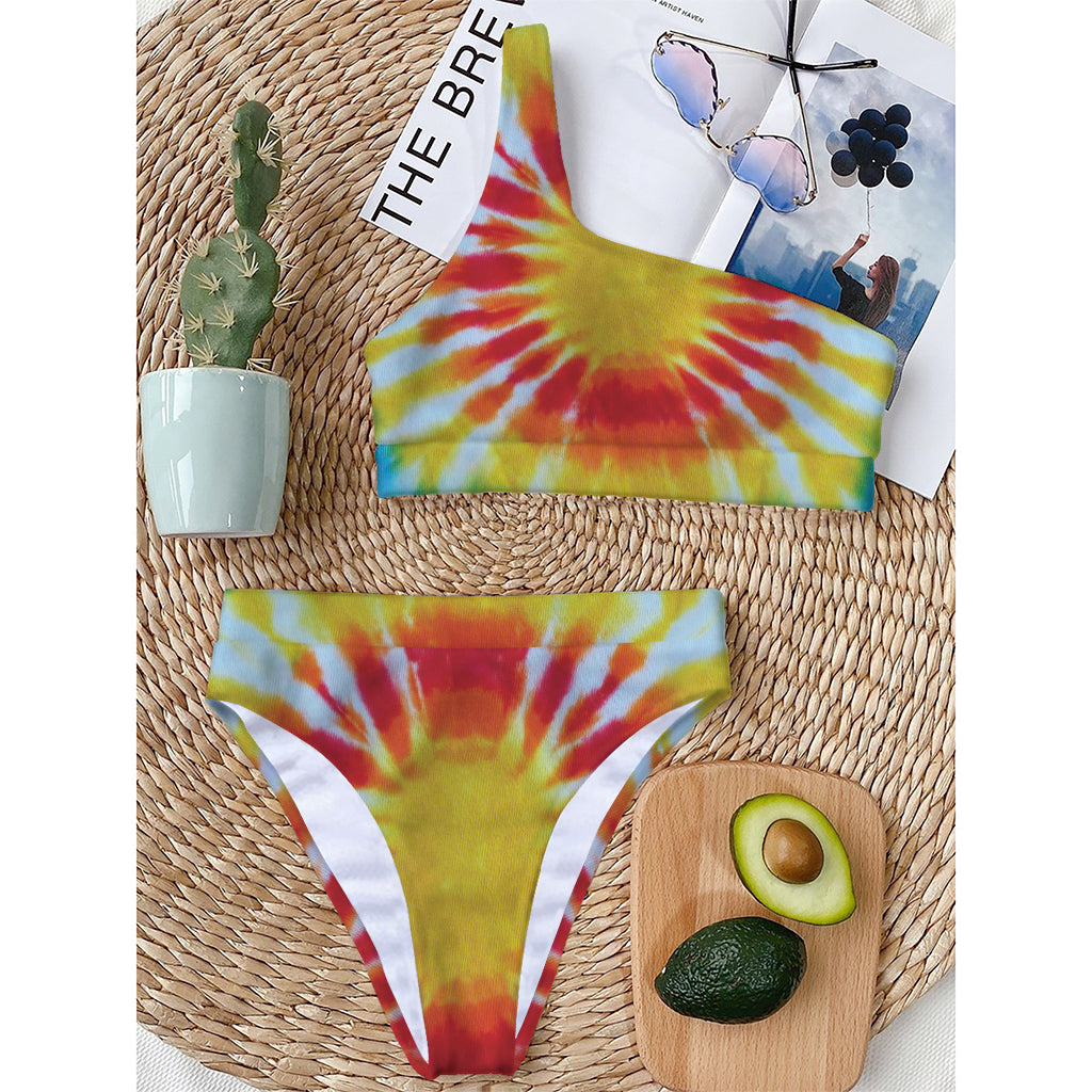 Circle Tie Dye Print One Shoulder Bikini Top