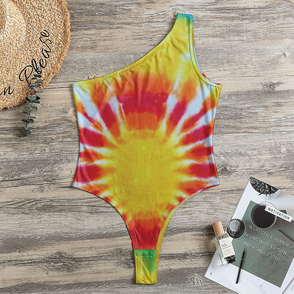 Circle Tie Dye Print One Shoulder Bodysuit