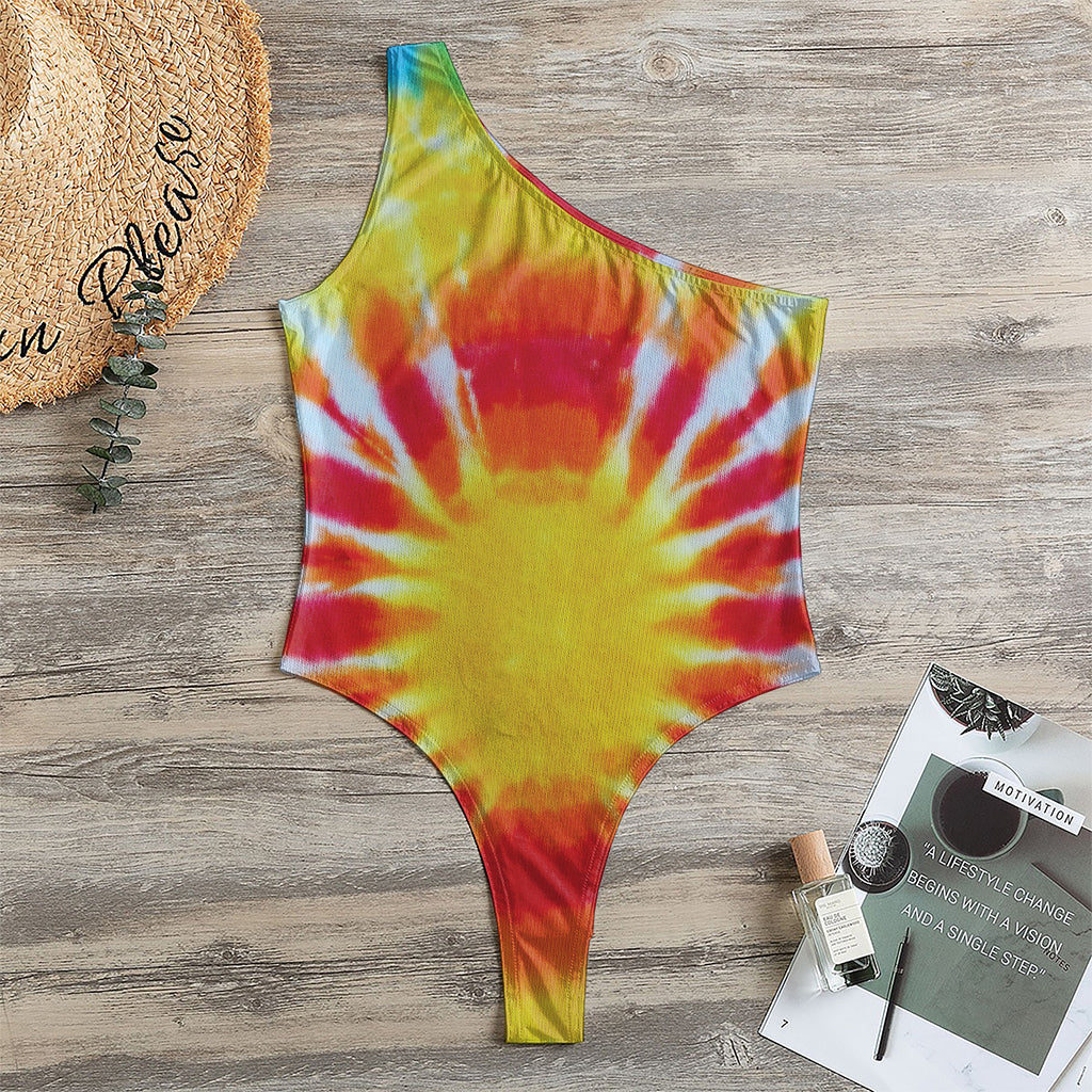 Circle Tie Dye Print One Shoulder Bodysuit