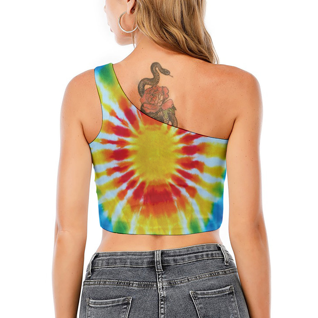 Circle Tie Dye Print One Shoulder Crop Top