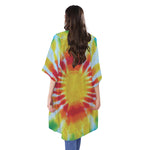 Circle Tie Dye Print Open Front Beach Cover Up