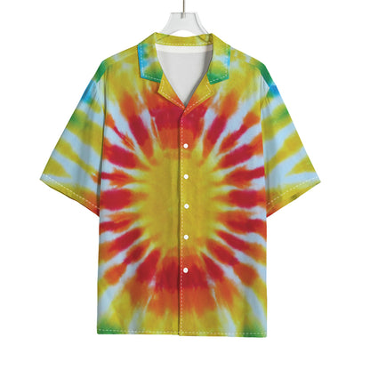 Circle Tie Dye Print Rayon Hawaiian Shirt