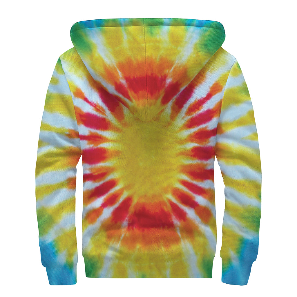 Circle Tie Dye Print Sherpa Lined Zip Up Hoodie